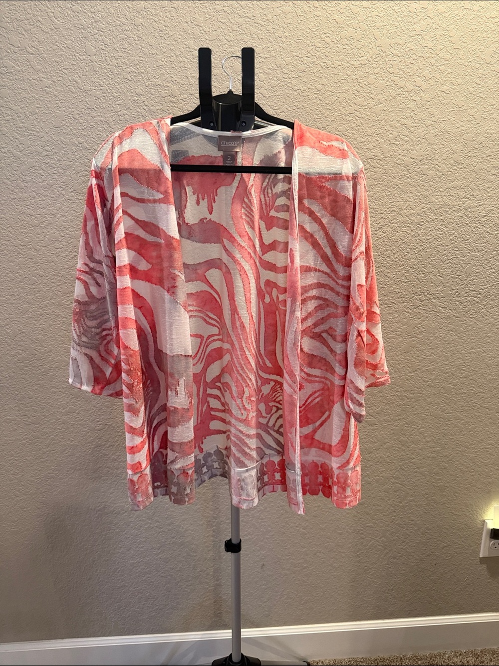 Chico's Coral & White Sheer Zebra-Print. Size 2